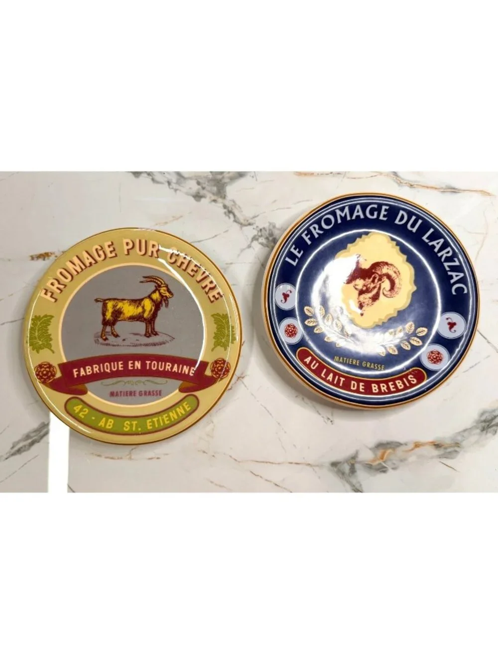 Set of 2- Williams Sonoma French cheese label appetizer plates feature a vintage